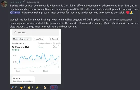 Schermafbeelding uit de community: Amir deelt zijn eerste maanden met €50.799,93 omzet