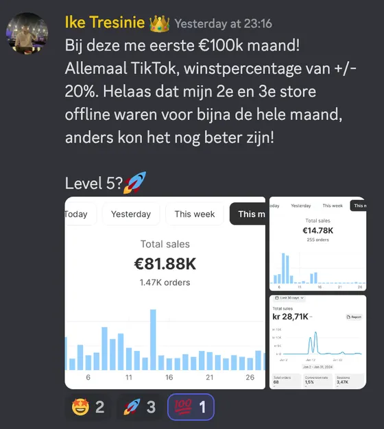 Schermafbeelding uit de community: DTjon viert zijn eerste €100K met een omzetgrafiek van $104.343