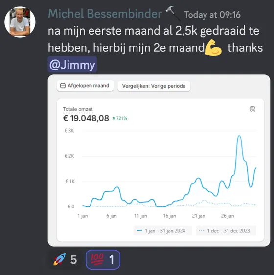 Schermafbeelding uit de community: Ike deelt zijn eerste €100K-maand via TikTok